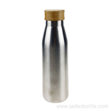 400mL Stainless Steel Wooden Lid Bottle